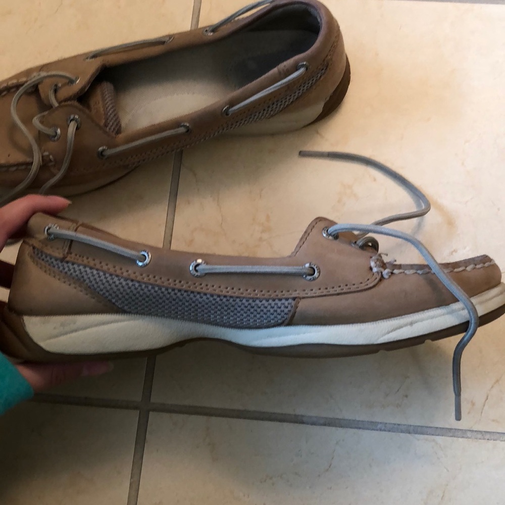 Sperry tan shoes.
